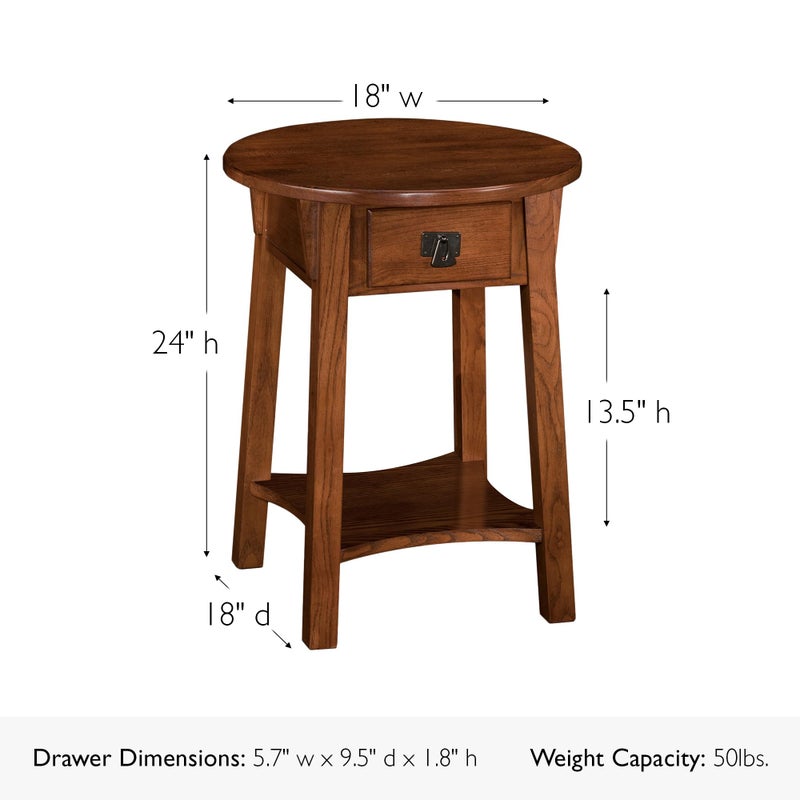 Leick Home Mission End Table, Solid Wood, 18 in. Round, 1 Storage Drawer, Bottom Shelf, Easy-Assembly, For Living Room/Bedroom, Russet, 18.0 in. Diameter x 24.0 in. H, 9056-RS - Image 4